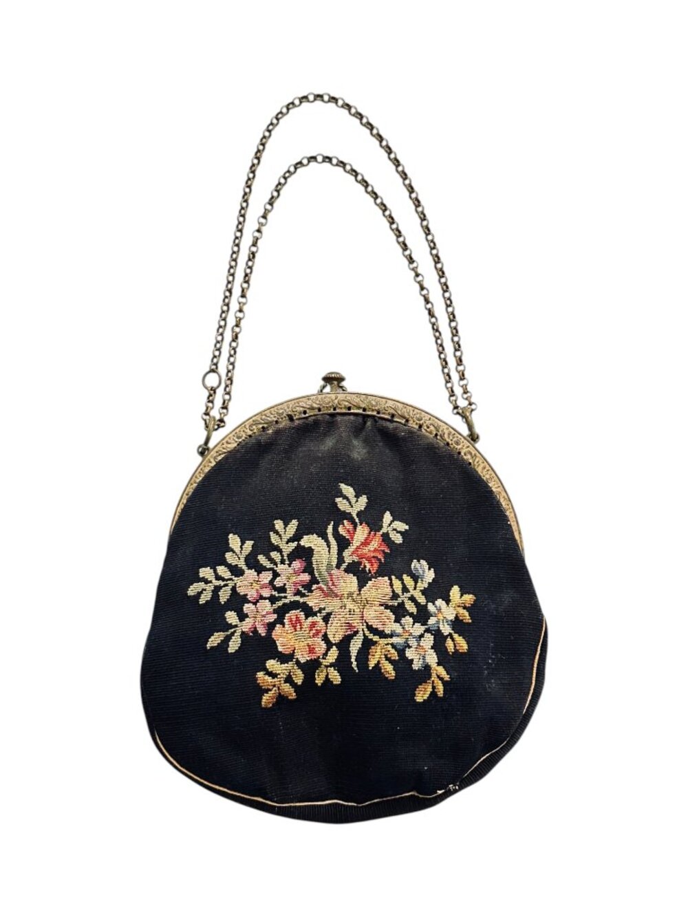 Antique 1920s Point de Beauvais floral embroidered evening bag with a chain stra - Picture 5 of 6